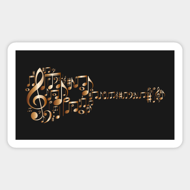 Guitar Art - Acoustic Guitar In Metallic Copper Music Notes Sticker by WIZECROW